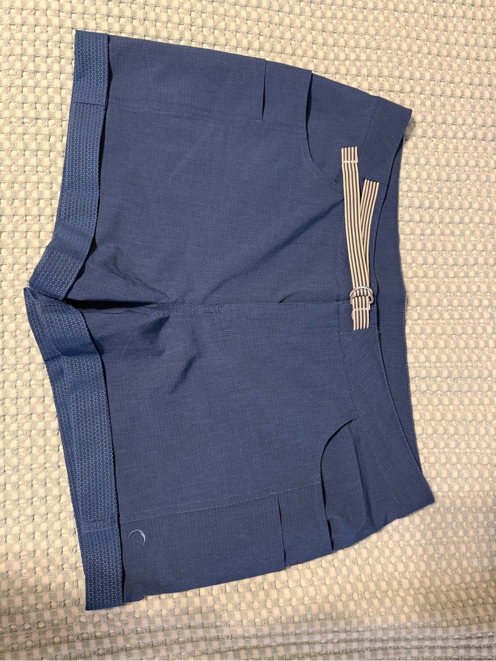 ZYIA Women's Navy Blue Flat-Front Shorts with Beige Drawcord